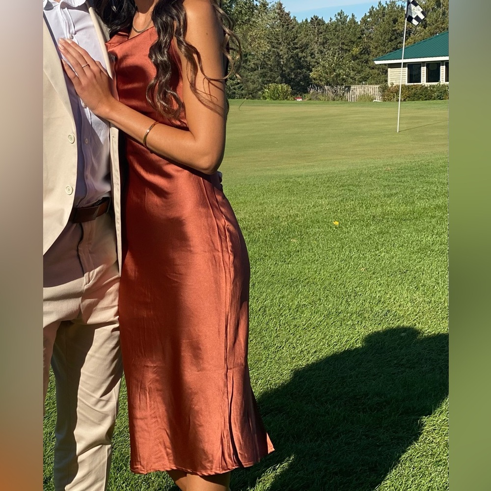 Petal and Pup Rust Colored Satin Midi Dress- worn once!